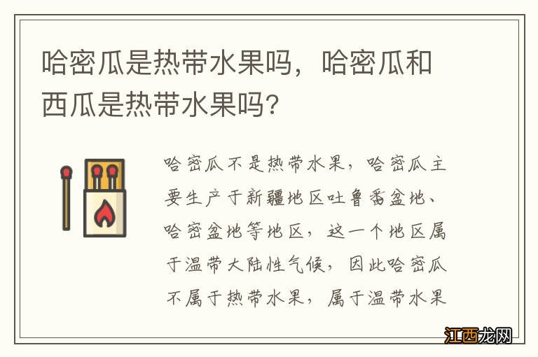 哈密瓜是热带水果吗，哈密瓜和西瓜是热带水果吗?