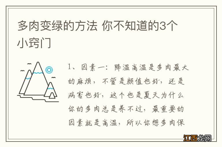 多肉变绿的方法 你不知道的3个小窍门