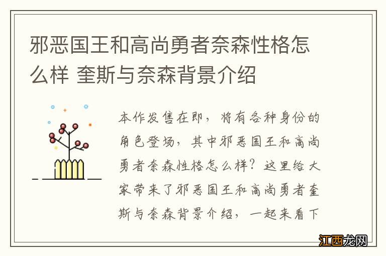 邪恶国王和高尚勇者奈森性格怎么样 奎斯与奈森背景介绍