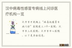 汉中病毒性感冒专病线上问诊医疗机构一览