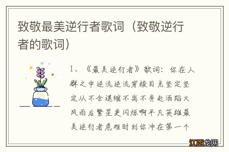 致敬逆行者的歌词 致敬最美逆行者歌词