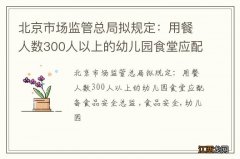 北京市场监管总局拟规定：用餐人数300人以上的幼儿园食堂应配备食品安全总监