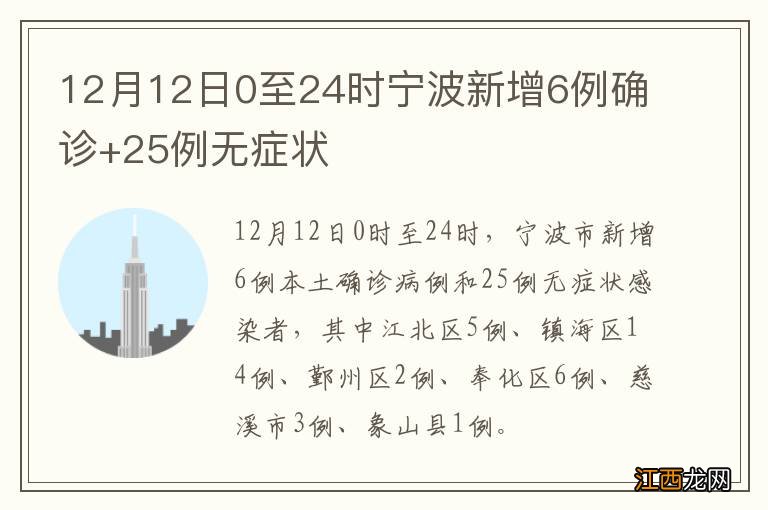 12月12日0至24时宁波新增6例确诊+25例无症状