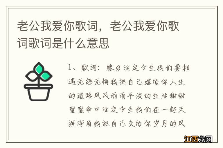 老公我爱你歌词，老公我爱你歌词歌词是什么意思