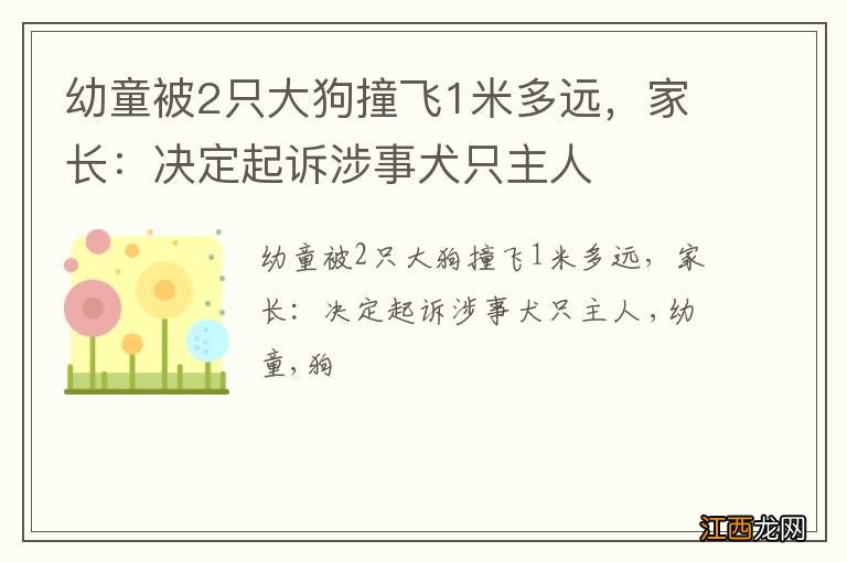 幼童被2只大狗撞飞1米多远，家长：决定起诉涉事犬只主人