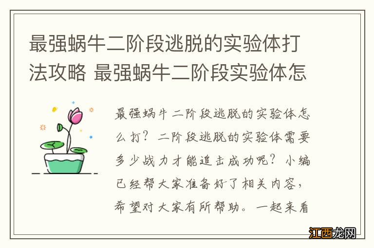 最强蜗牛二阶段逃脱的实验体打法攻略 最强蜗牛二阶段实验体怎么打