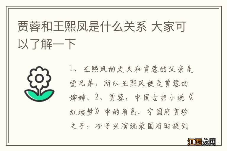 贾蓉和王熙凤是什么关系 大家可以了解一下