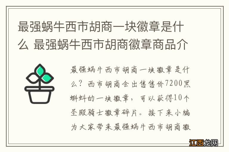 最强蜗牛西市胡商一块徽章是什么 最强蜗牛西市胡商徽章商品介绍