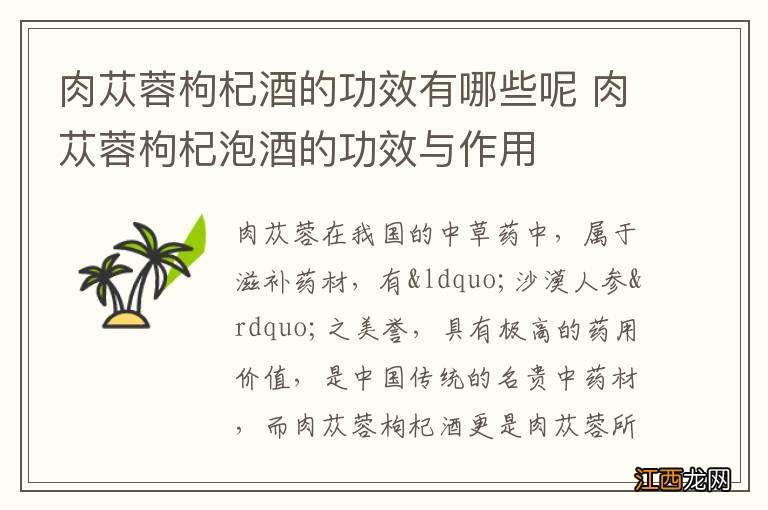 肉苁蓉枸杞酒的功效有哪些呢 肉苁蓉枸杞泡酒的功效与作用