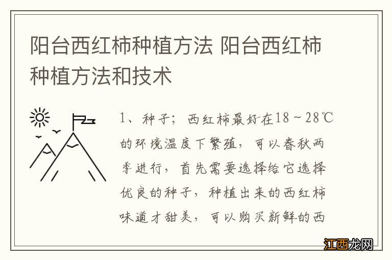 阳台西红柿种植方法 阳台西红柿种植方法和技术