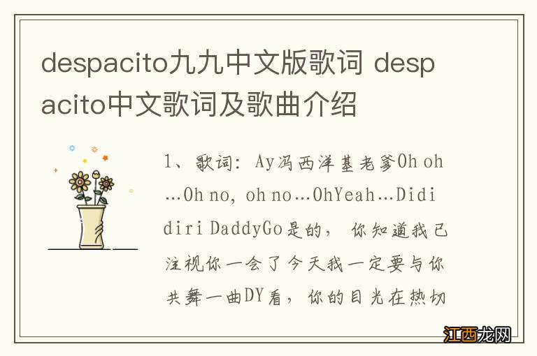 despacito九九中文版歌词 despacito中文歌词及歌曲介绍