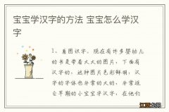 宝宝学汉字的方法 宝宝怎么学汉字