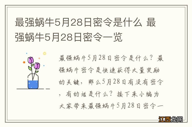 最强蜗牛5月28日密令是什么 最强蜗牛5月28日密令一览