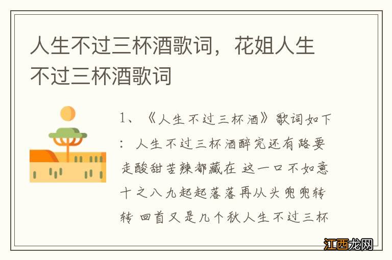 人生不过三杯酒歌词，花姐人生不过三杯酒歌词