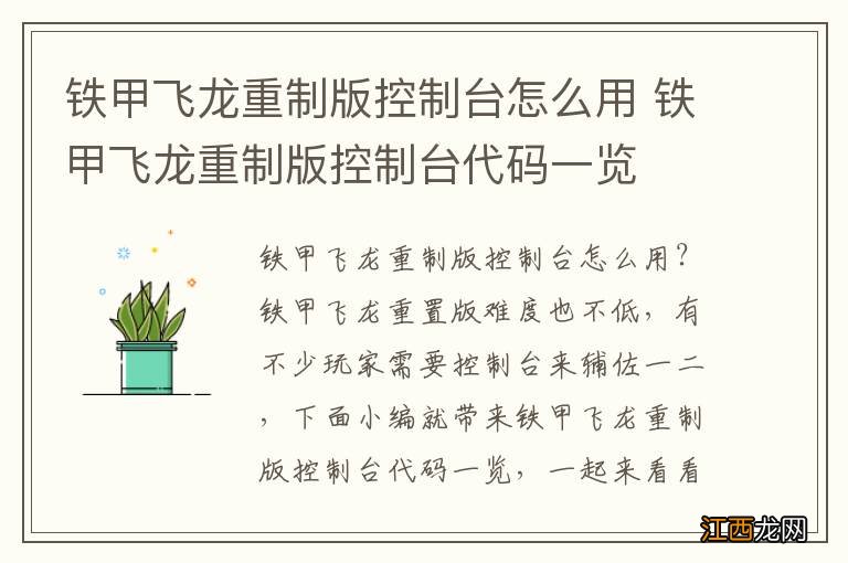 铁甲飞龙重制版控制台怎么用 铁甲飞龙重制版控制台代码一览