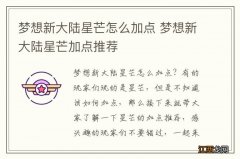 梦想新大陆星芒怎么加点 梦想新大陆星芒加点推荐