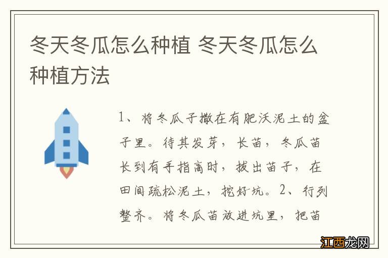 冬天冬瓜怎么种植 冬天冬瓜怎么种植方法