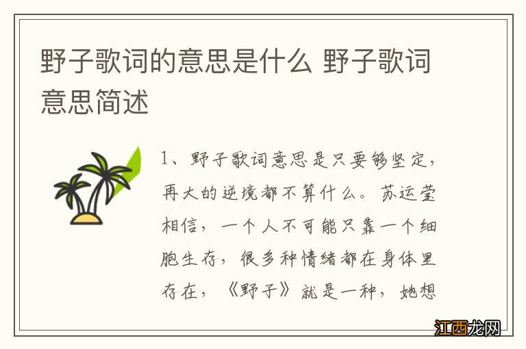 野子歌词的意思是什么 野子歌词意思简述