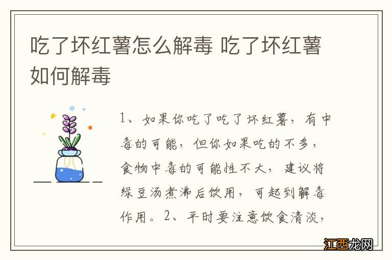 吃了坏红薯怎么解毒 吃了坏红薯如何解毒