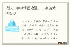 战队二字id情侣浪漫，二字游戏情侣ID