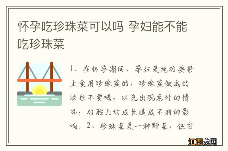 怀孕吃珍珠菜可以吗 孕妇能不能吃珍珠菜