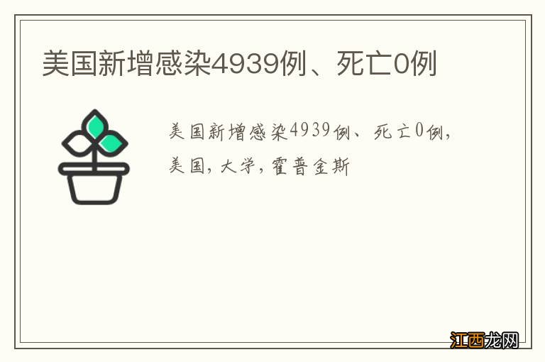 美国新增感染4939例、死亡0例