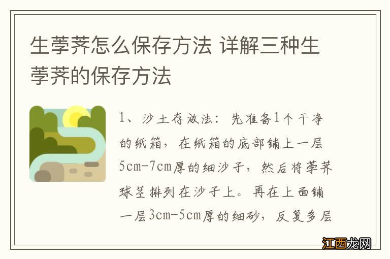 生荸荠怎么保存方法 详解三种生荸荠的保存方法