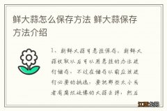 鲜大蒜怎么保存方法 鲜大蒜保存方法介绍