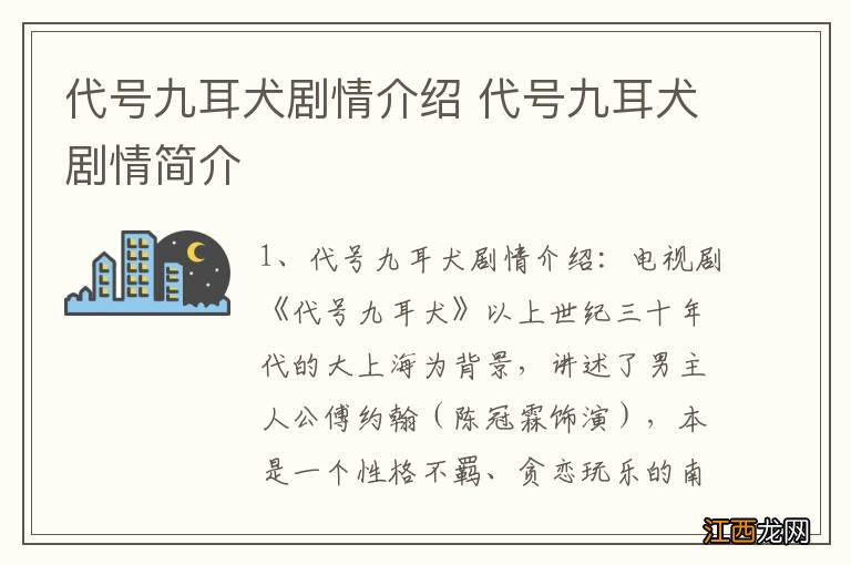 代号九耳犬剧情介绍 代号九耳犬剧情简介