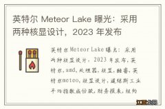 英特尔 Meteor Lake 曝光：采用两种核显设计，2023 年发布