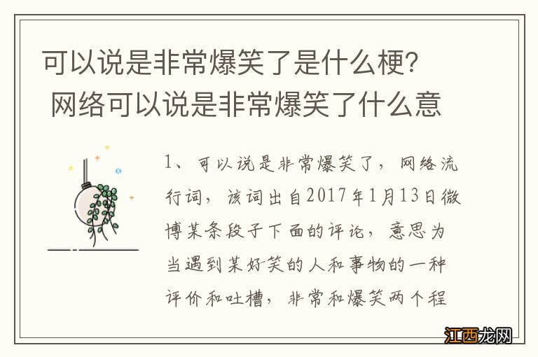 可以说是非常爆笑了是什么梗？ 网络可以说是非常爆笑了什么意思