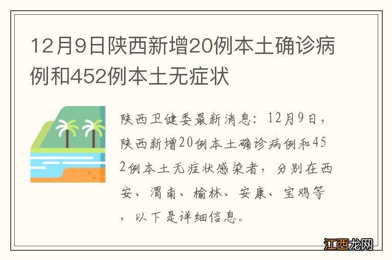 12月9日陕西新增20例本土确诊病例和452例本土无症状