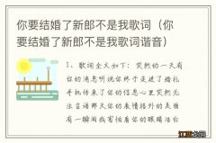 你要结婚了新郎不是我歌词谐音 你要结婚了新郎不是我歌词