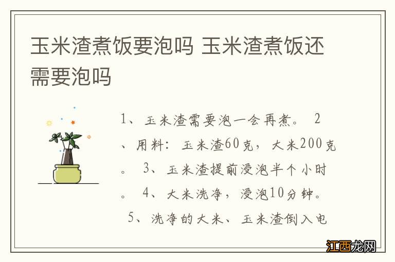 玉米渣煮饭要泡吗 玉米渣煮饭还需要泡吗