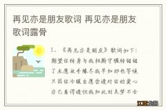 再见亦是朋友歌词 再见亦是朋友歌词露骨