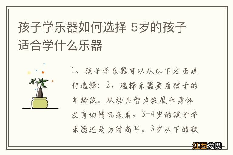 孩子学乐器如何选择 5岁的孩子适合学什么乐器