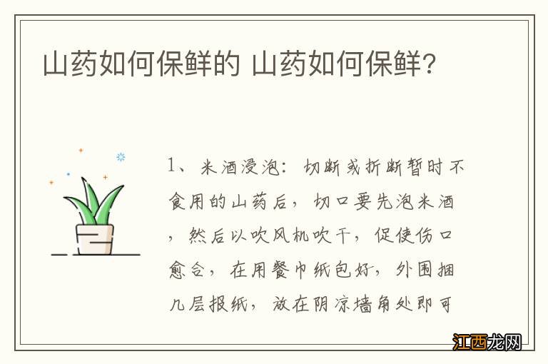 山药如何保鲜的 山药如何保鲜?