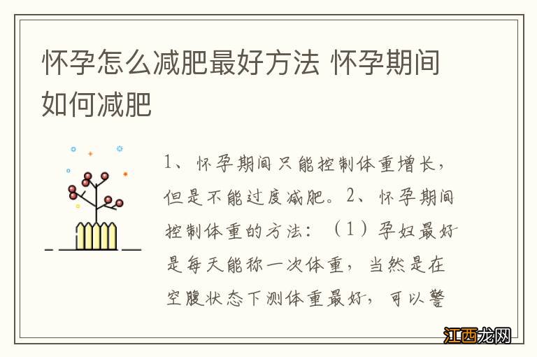 怀孕怎么减肥最好方法 怀孕期间如何减肥