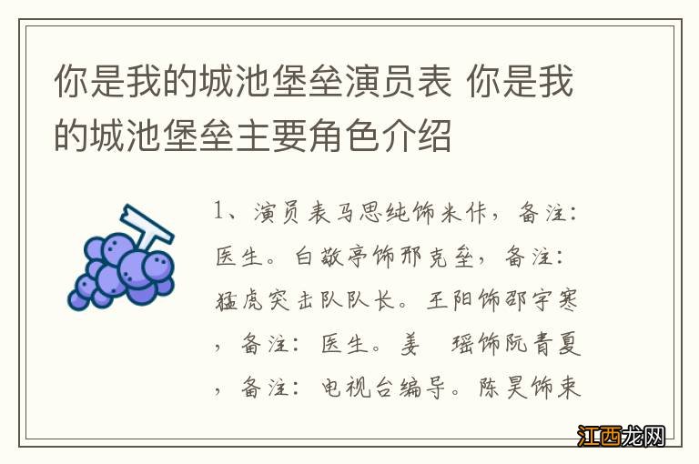 你是我的城池堡垒演员表 你是我的城池堡垒主要角色介绍