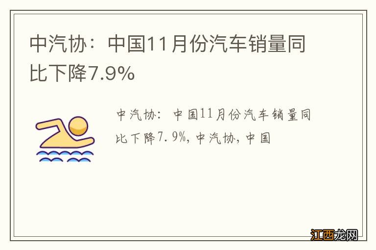 中汽协：中国11月份汽车销量同比下降7.9%