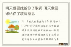 明天我要嫁给你了歌词 明天我要嫁给你了歌词意思