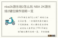 nba2k游乐场2怎么玩 NBA 2K游乐场2键位操作说明一览