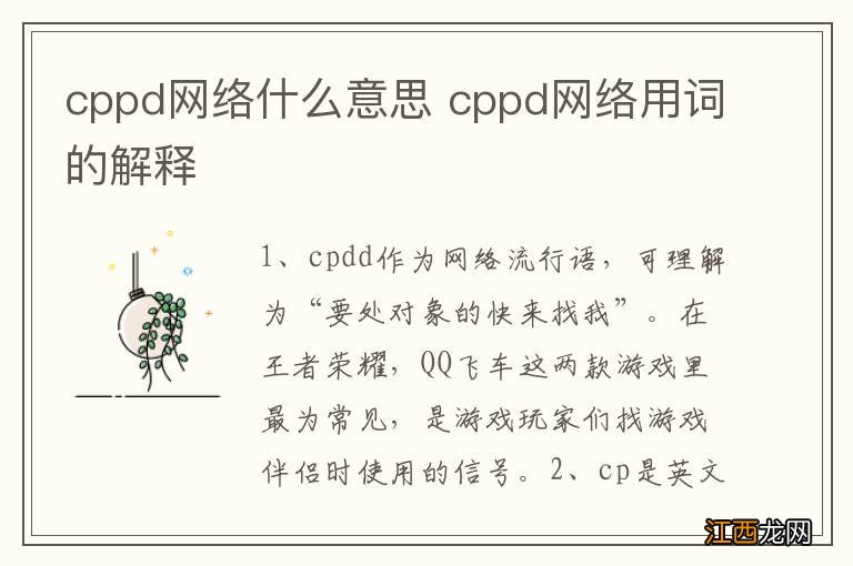 cppd网络什么意思 cppd网络用词的解释