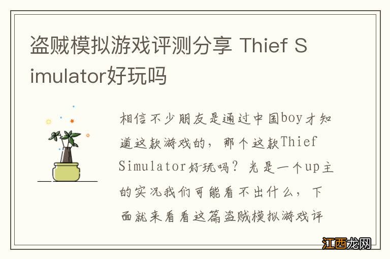 盗贼模拟游戏评测分享 Thief Simulator好玩吗