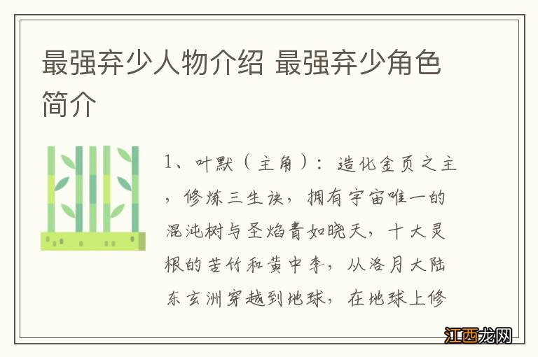 最强弃少人物介绍 最强弃少角色简介