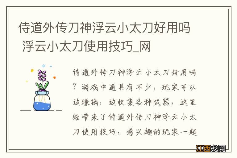 侍道外传刀神浮云小太刀好用吗 浮云小太刀使用技巧_网