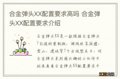 合金弹头XX配置要求高吗 合金弹头XX配置要求介绍