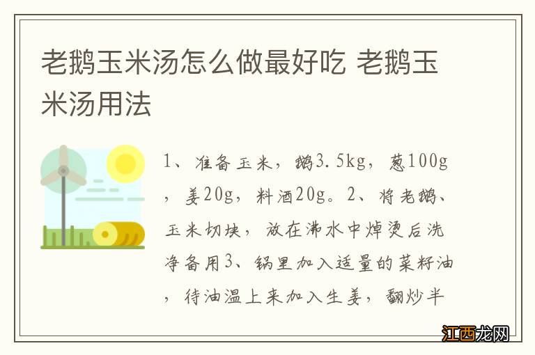 老鹅玉米汤怎么做最好吃 老鹅玉米汤用法