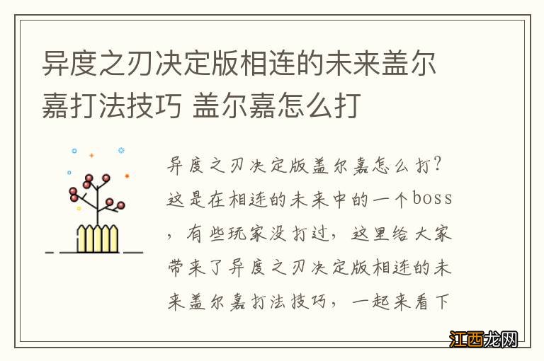 异度之刃决定版相连的未来盖尔嘉打法技巧 盖尔嘉怎么打