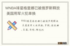 WNBA球星格里娜已被俄罗斯释放 美国用军火犯单换